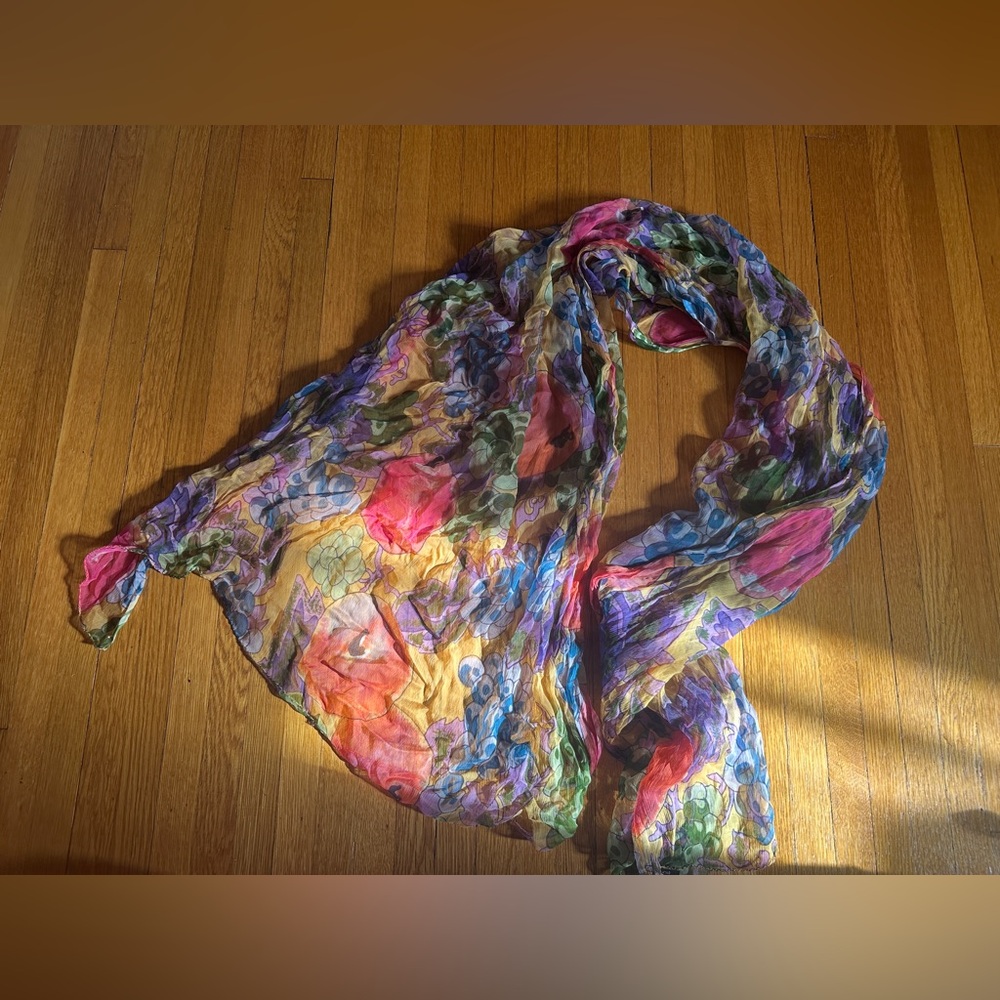 Vintage ATG (All That Glitters) Rayon Chiffon Rectangle Fruit Scarf